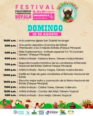 XV Festival y Reinado del Búfalo Programación del domingo 20 de agosto de 2023