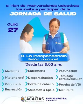 Invitación a la jornada de salud en el barrio La Independencia.