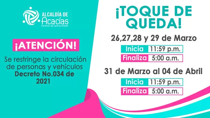 La Alcaldía de Acacías expidió el Decreto 034 del 25 de marzo de 2021